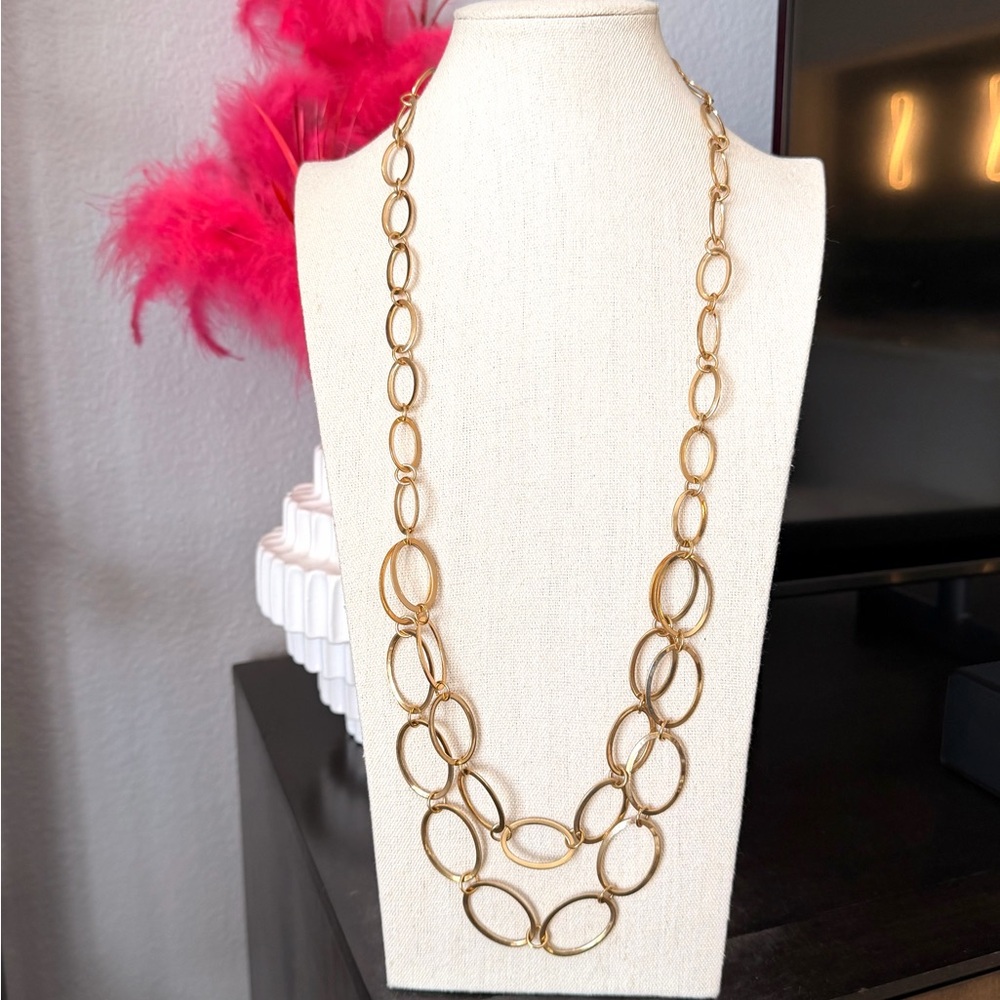 Gold Multi-Link Long Statement Necklace - image 2